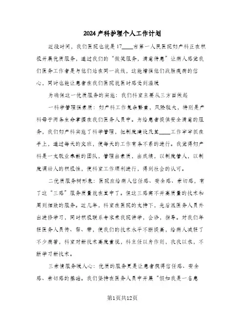 2024产科护理个人工作计划（6篇）