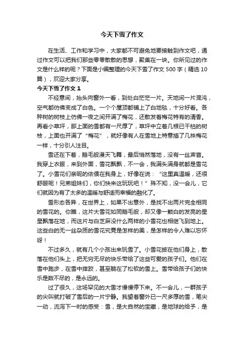 今天下雪了作文500字（精选10篇）