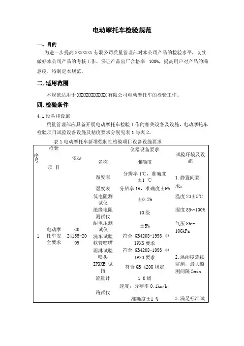 电动摩托车检验规范