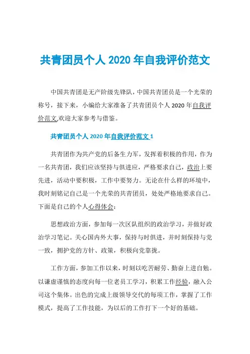 共青团员个人2020年自我评价范文
