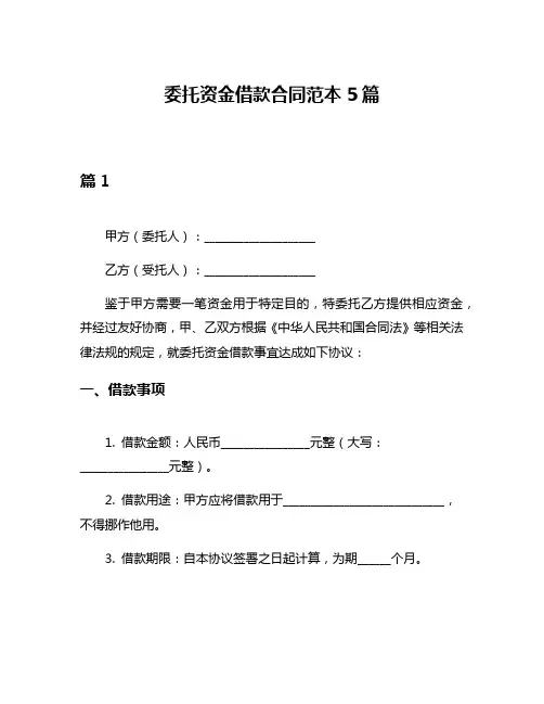 委托资金借款合同范本5篇