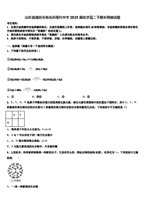 山东省潍坊市寿光市现代中学2025届化学高二下期末预测试题含解析