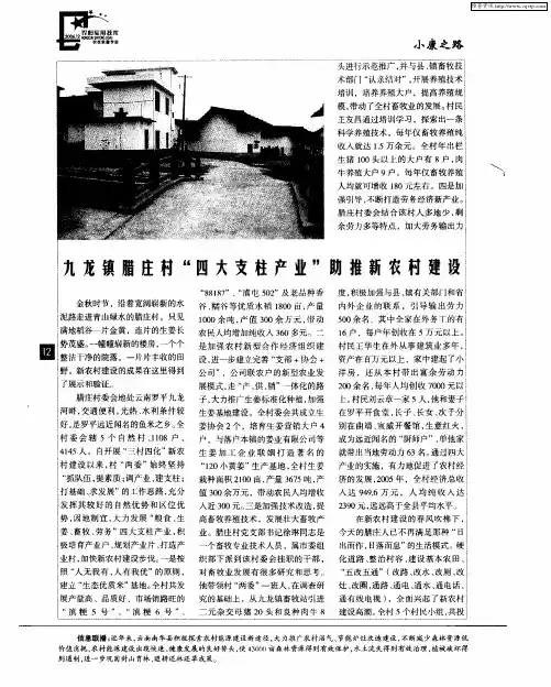 九龙镇腊庄村“四大支柱产业”助推新农村建设