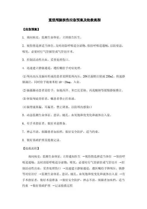 重型颅脑损伤应急预案及抢救流程