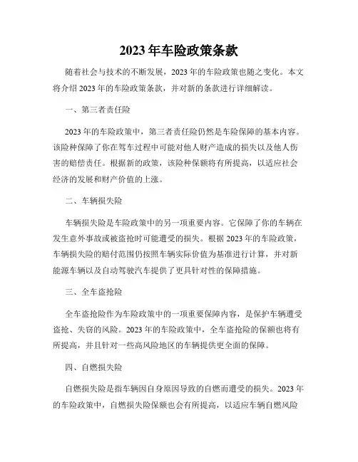 2023年车险政策条款