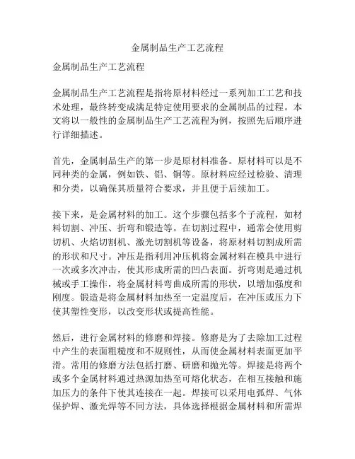 金属制品生产工艺流程