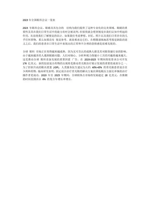 2023年全国眼科会议一览表