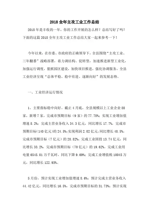 2018全年主攻工业工作总结