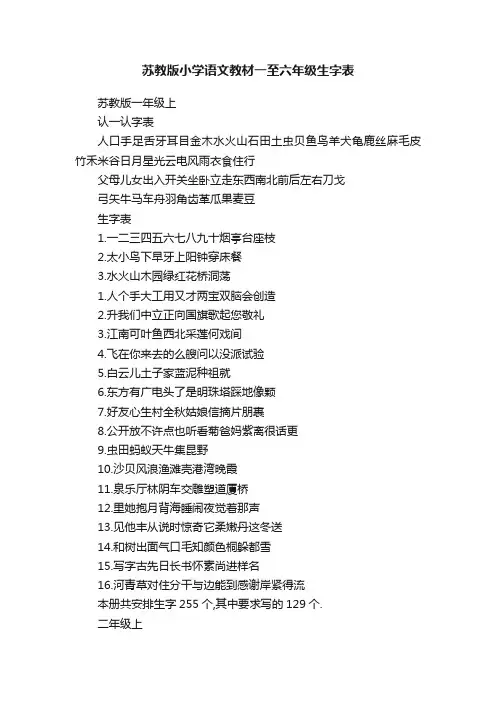 苏教版小学语文教材一至六年级生字表