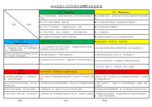 公司层级swot分析矩阵表