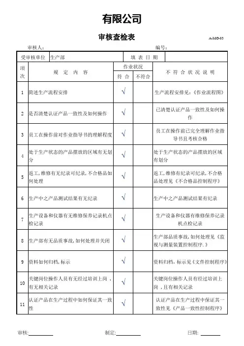 CCC认证记录表格-审核查检表4
