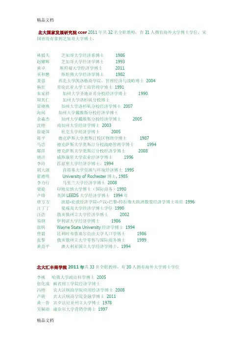 (整理)四大名校之北大ccer汇丰经院北大光华清华经管复旦管院上交安泰经管师资一览.
