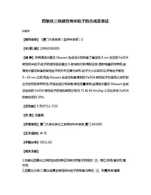 四氧化三铁磁性纳米粒子的合成及表征