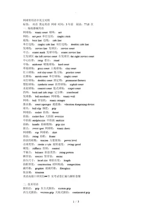 网球常用语中英文对照