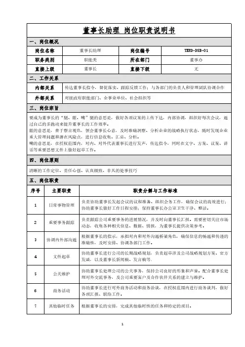 岗位职责说明书-董事长助理