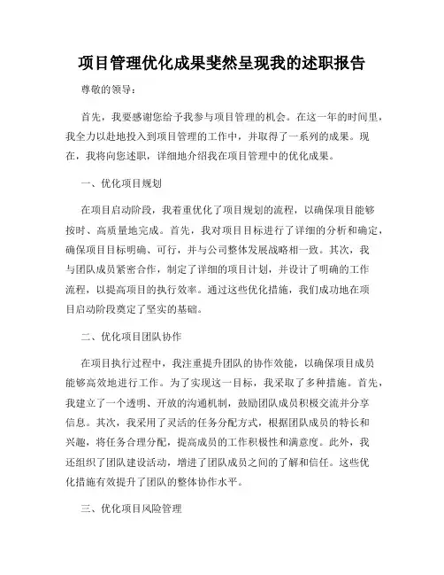 项目管理优化成果斐然呈现我的述职报告
