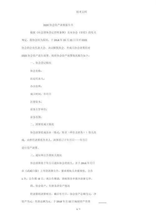 协会资产清算报告书
