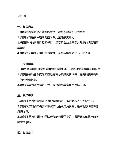 幼儿园舞蹈比赛评分表 幼儿园舞蹈比赛