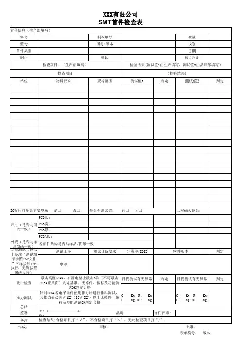 SMT首件检查表
