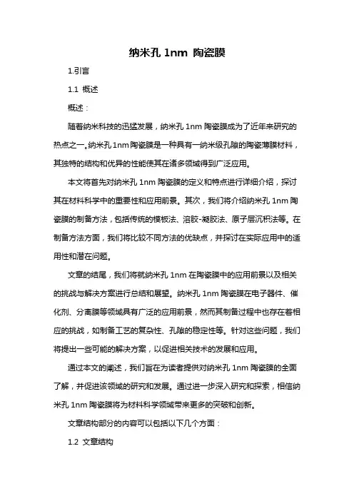 纳米孔1nm 陶瓷膜