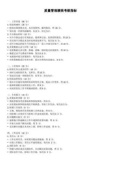 质量管理绩效考核标准