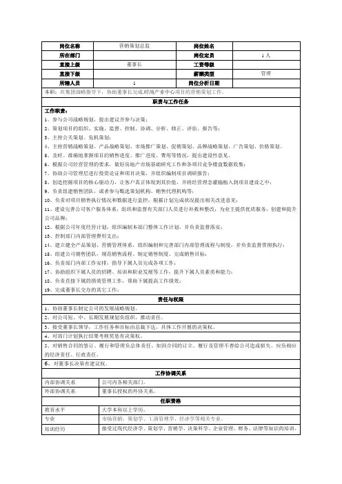营销策划总监岗位说明书-房地产