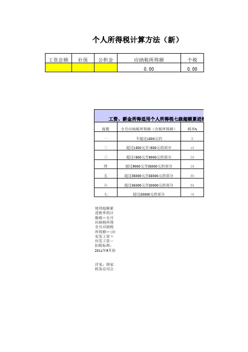 个人所得税计算公式(2011年最新)