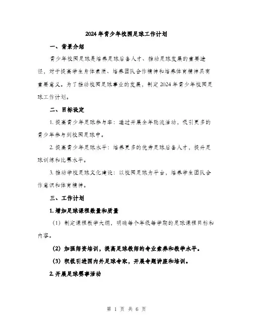 2024年青少年校园足球工作计划(2篇)