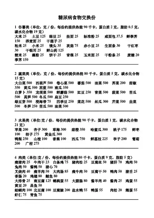 糖尿病食物交换份