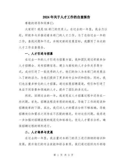 2024年关于人才工作的自查报告