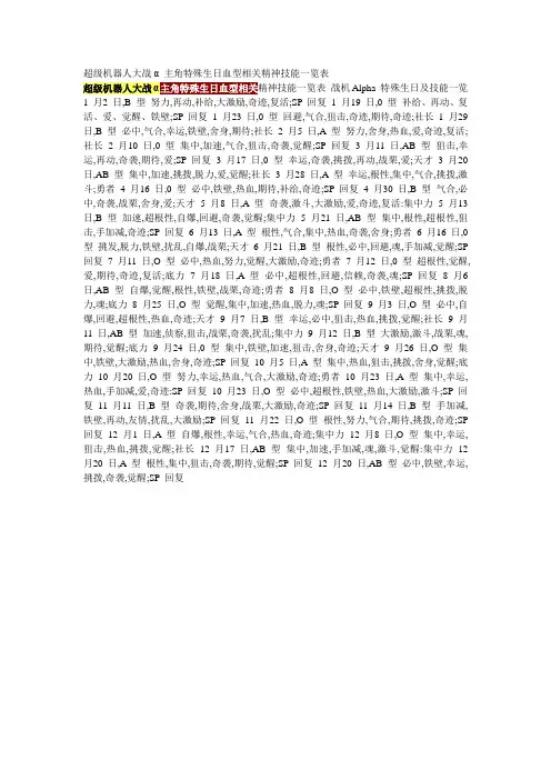 超级机器人大战α 主角特殊生日血型相关精神技能一览表