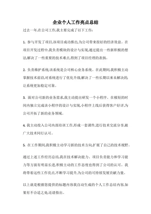 企业个人工作亮点总结