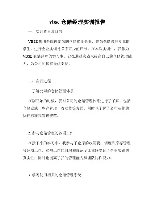 vbse仓储经理实训报告