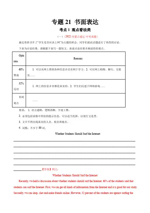 2022年全国中考英语真题(江苏河南广东四川等)汇编专题21 书面表达 考点1 观点看法类(解析版)
