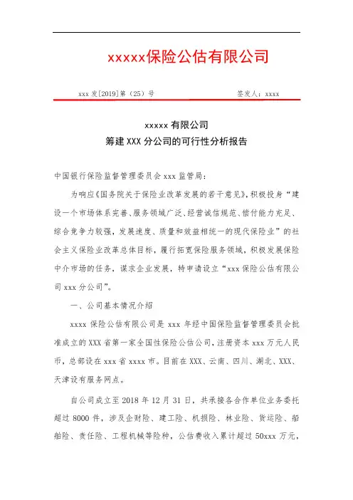 xxxxx有限公司筹建XXX分公司的可行性分析报告