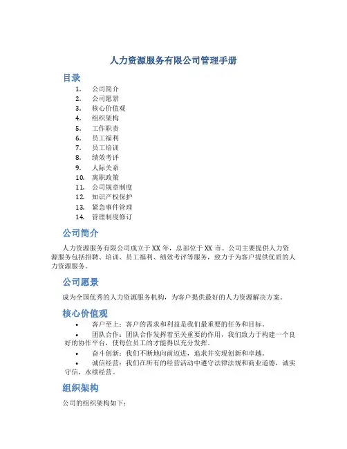 人力资源服务有限公司管理手册