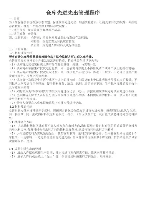 仓库先进先出管理程序