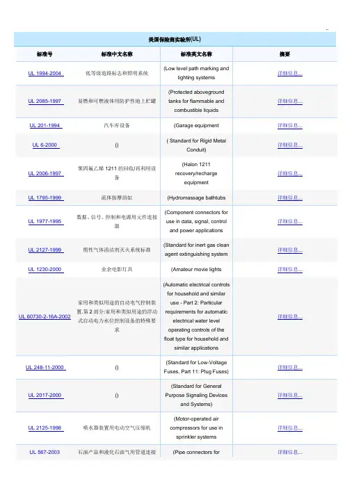 UL规范标准明细全集