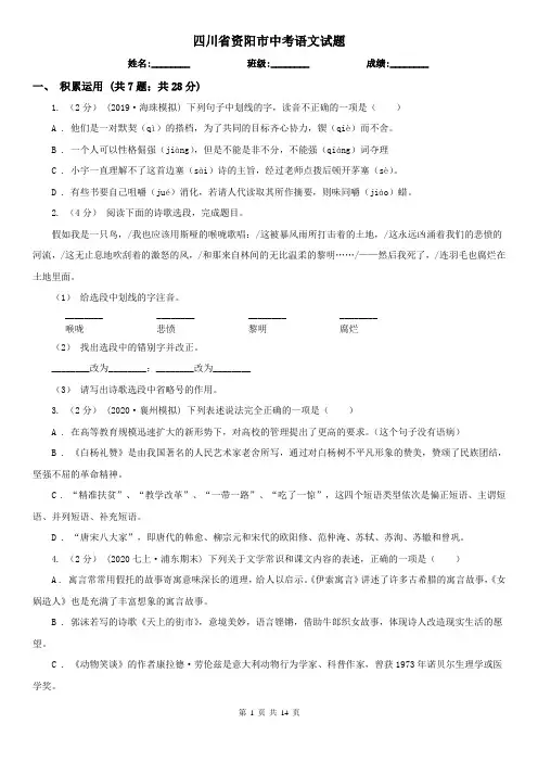 四川省资阳市中考语文试题