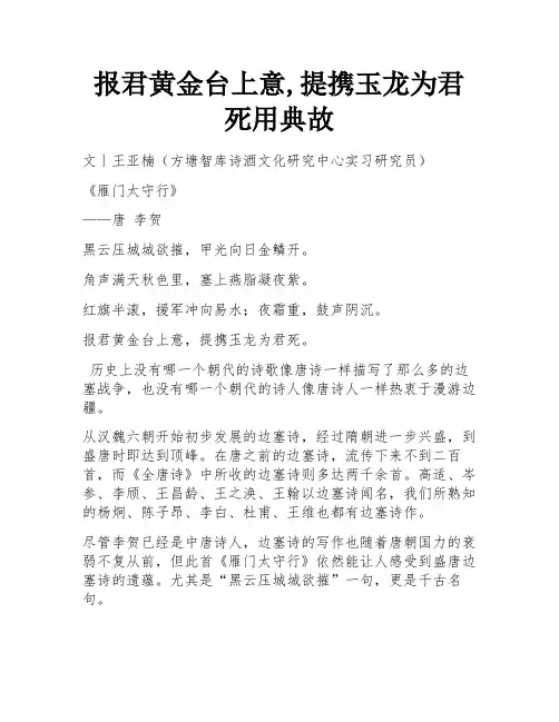 报君黄金台上意,提携玉龙为君死用典故