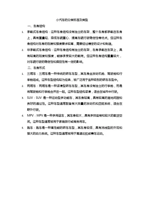 小汽车的分类标准及类型