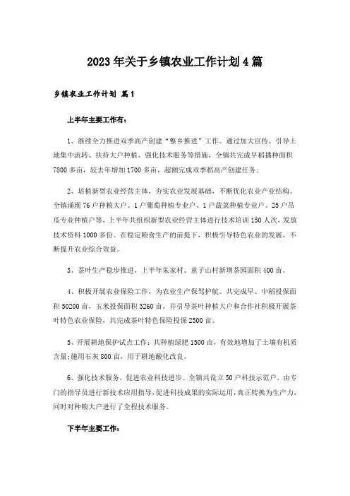 2023年关于乡镇农业工作计划4篇