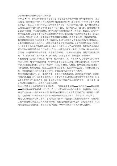 小学数学核心素养研讨会的心得体会