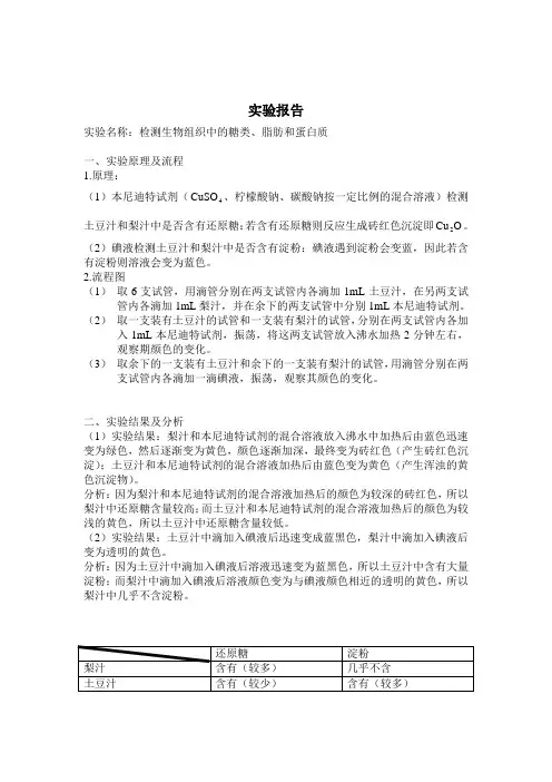 生物必修一检测糖类脂肪蛋白质的实验报告