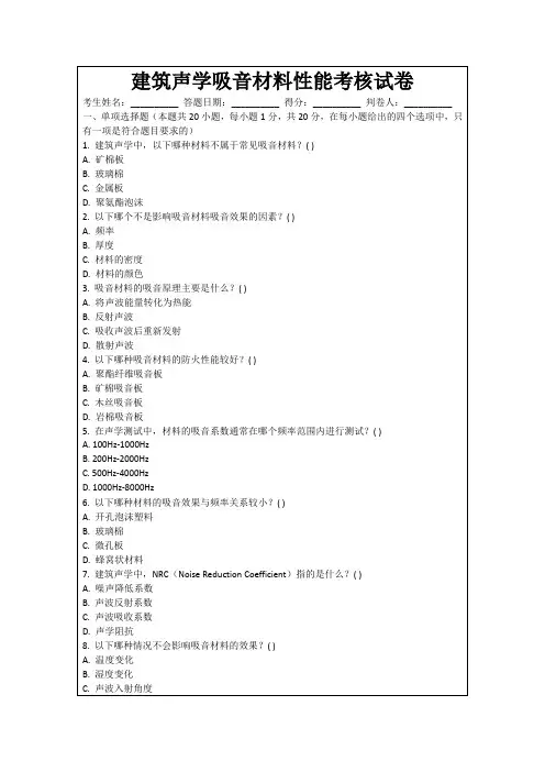 建筑声学吸音材料性能考核试卷