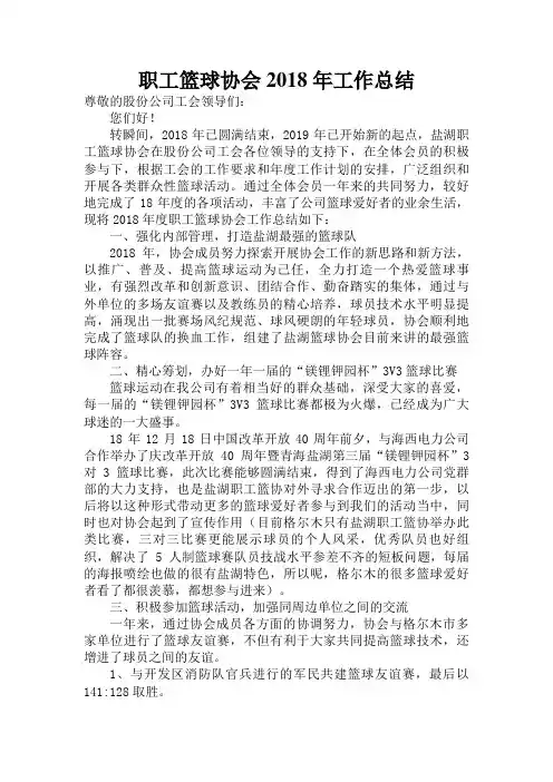 篮球协会2018年工作总结