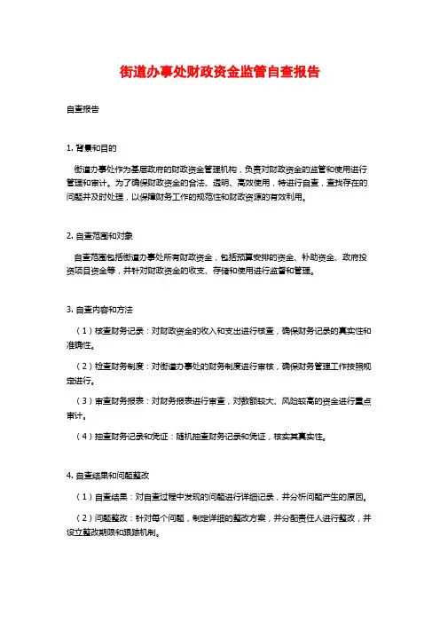 街道办事处财政资金监管自查报告 (2)