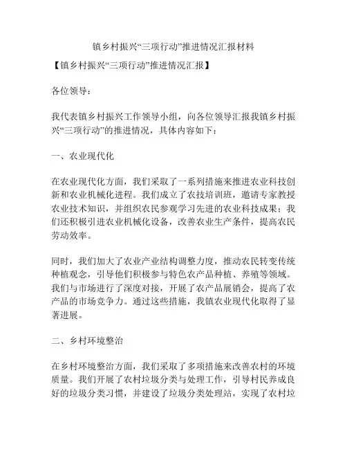 镇乡村振兴“三项行动”推进情况汇报材料