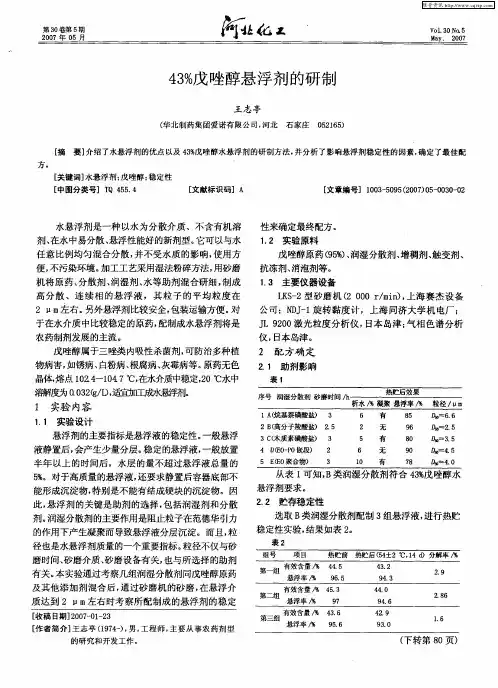 43%戊唑醇悬浮剂的研制