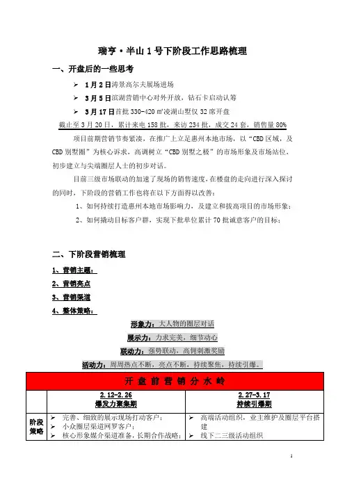 地产项目半山1号下阶段营销工作思路